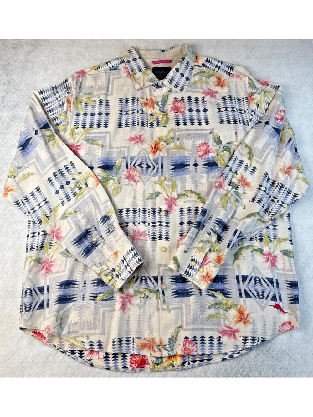 Tommy Bahama Pendleton Limited Edition Linen Mens L Southwestern Button Up Shirt